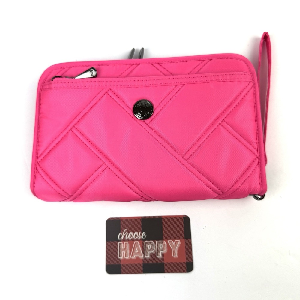 Lug Zeppelin Wallet Wristlet Hot Pink Nylon‎ Quilted Zip Large Organizer NEW